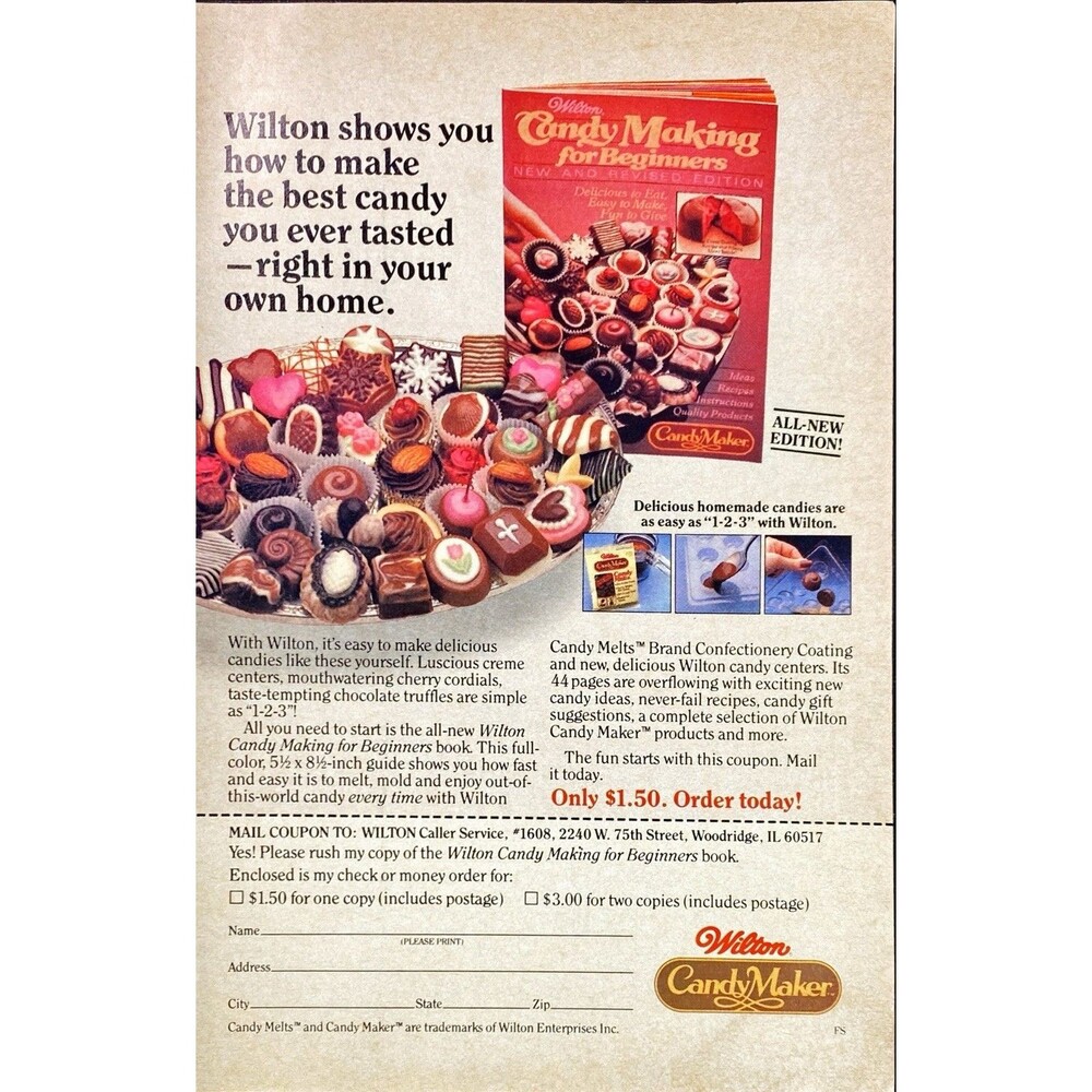Wilton "Candy Making for Beginners Book-Only $1.50" Vintage Print Ad 1983